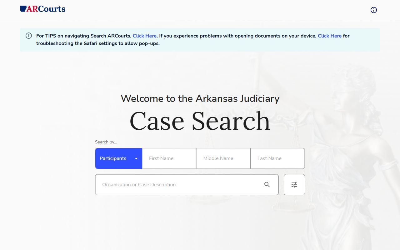 Clay County court records after arrest Search ARCourts case search screen